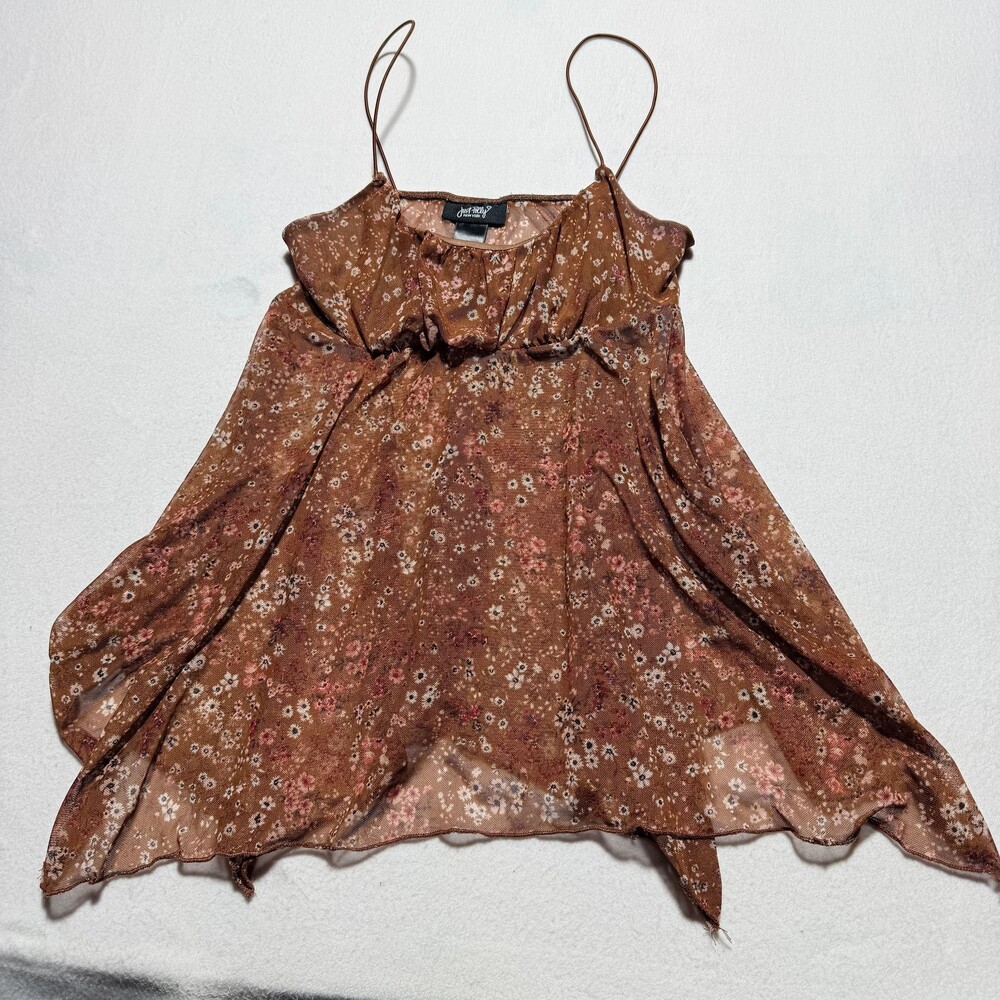 Just Polly New York Brown Floral Handkerchief Top Size M Spaghetti Straps